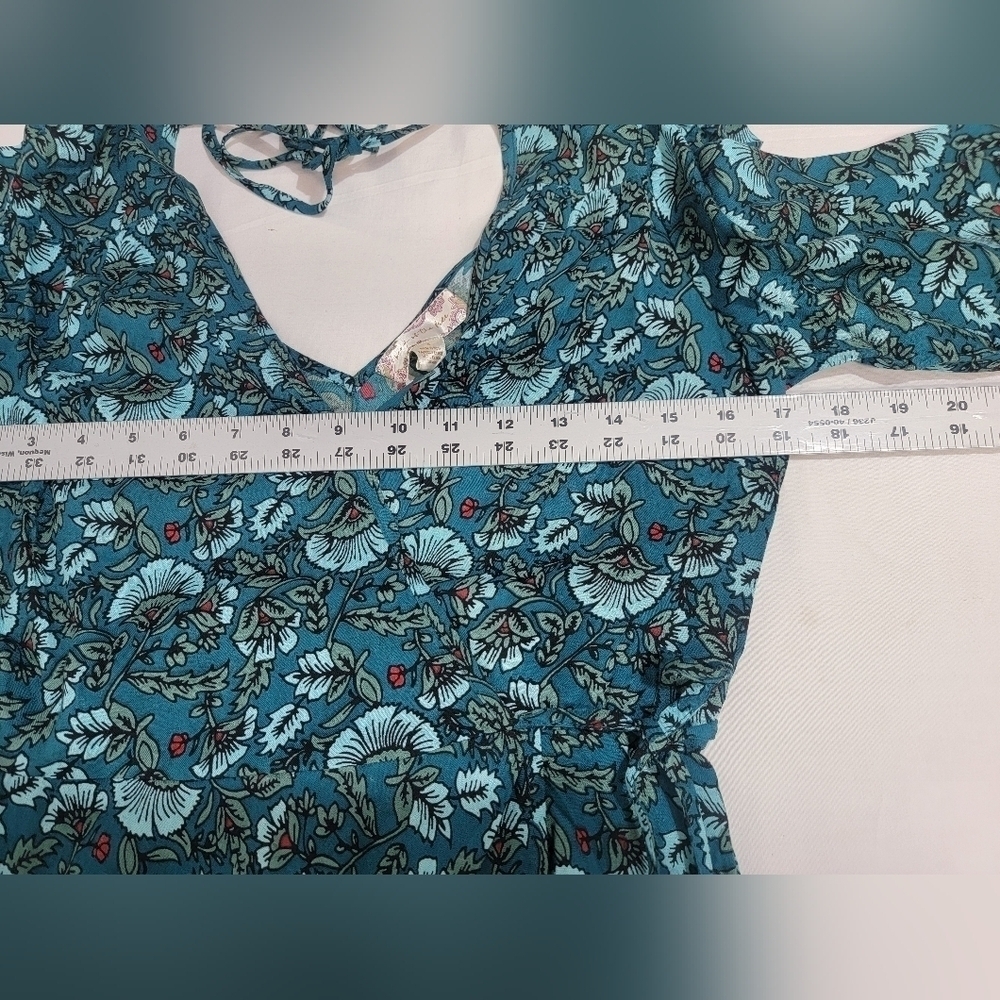 Band Of The Free Jewel Teal Floral Maxi Long Sleeve HiLow Wrap Dress Size Small - Picture 5 of 12